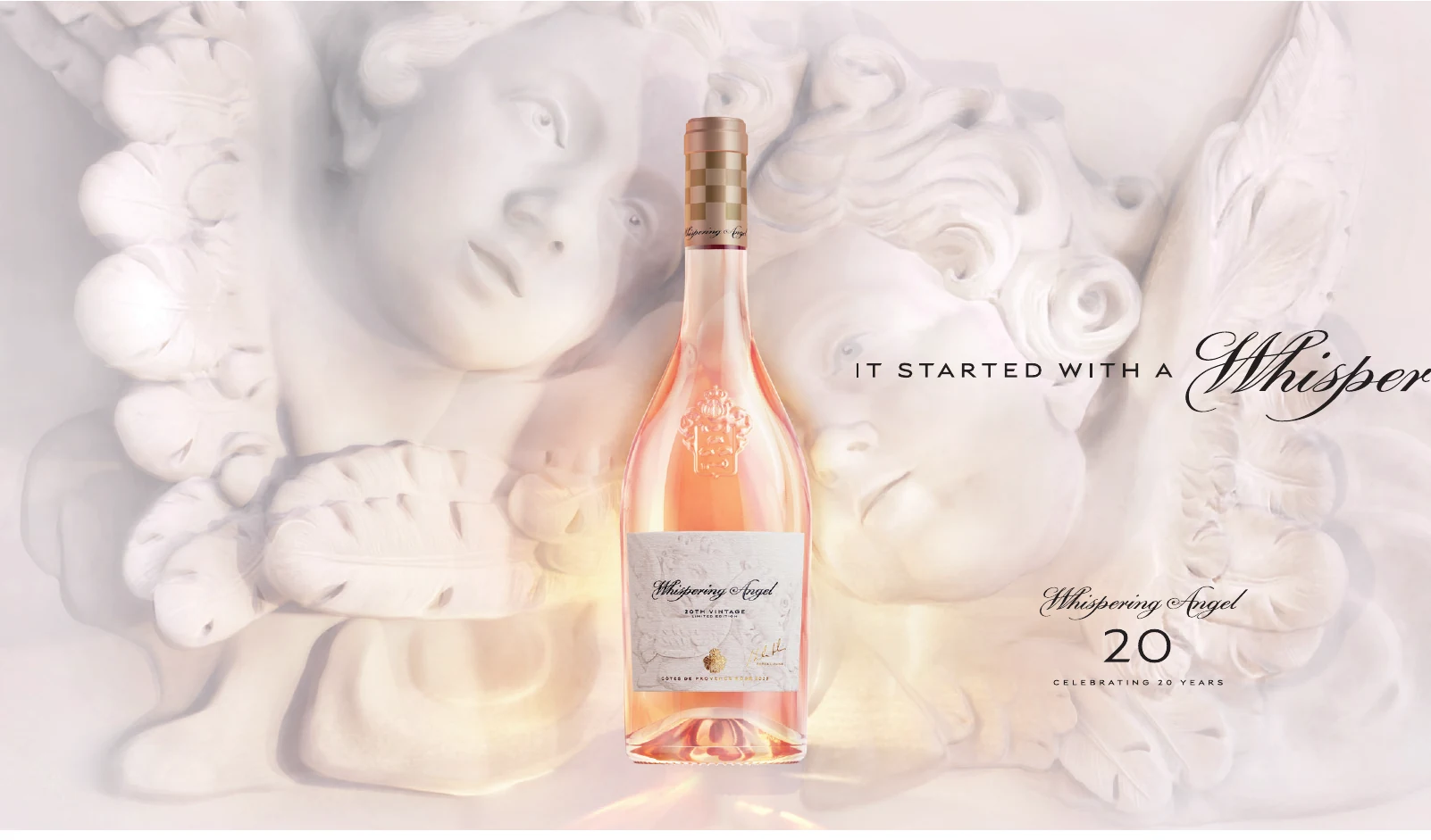 Whispering Angel / 20th anniversary case display with bottle